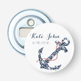 Navy and Coral Anchor Beach Wedding Bottle Opener