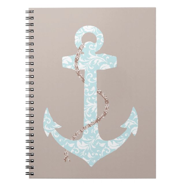 Navy and Coral Anchor Beach Wedding Notebook (Front)