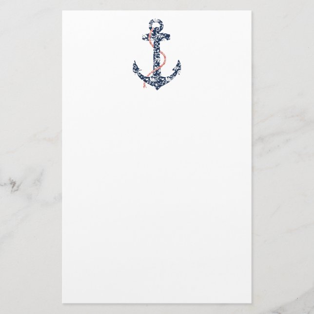 Navy and Coral Anchor Beach Wedding Stationery (Front)