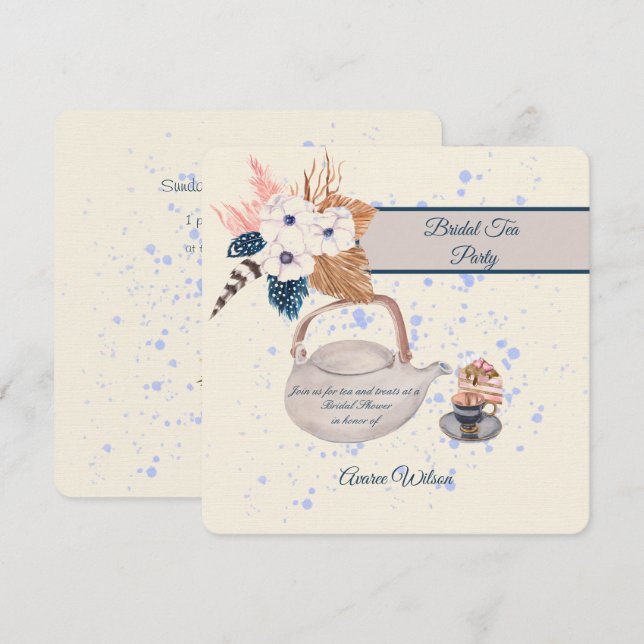 Navy and Coral Bridal Tea Party Shower Invitation (Front/Back)