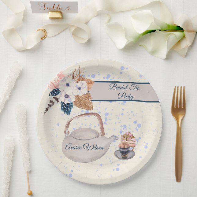 Navy and Coral Bridal Tea Party Shower  Paper Plate (Wedding)