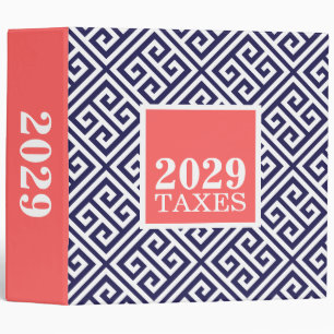 Navy and Coral Greek Key Tax Organizer Binder