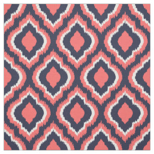 Navy and Coral Ikat Moroccan Fabric