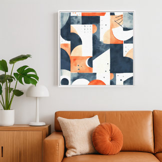 Navy and Coral Modern Geometric Abstract Art Canvas Print