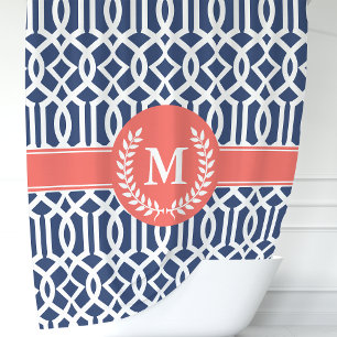 Navy and Coral Moroccan Trellis Monogram