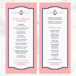 Navy and Coral Nautical Anchor Wedding Program<br><div class="desc">Preppy modern wedding ceremony program card design with a nautical anchor graphic and elegant calligraphy scroll flourishes on a trendy diagonal stripe pattern background. Click the CUSTOMIZE IT button to customize text and fonts,  move text around and create your own unique one of a kind wedding program design.</div>