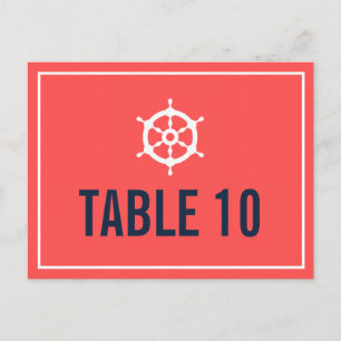 Navy and Coral Nautical Helm Table Number Postcard