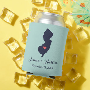 Navy and Coral New Jersey Wedding Favour Can Cooler