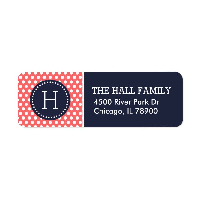 Navy and Coral Polka Dots Monogram (Front)