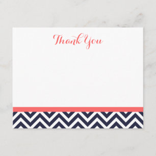Navy and Coral Simple Chevron Thank You Note Cards
