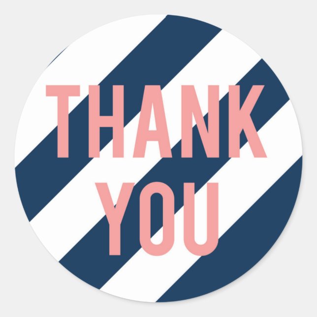 Navy and Coral Striped Thank You Stickers (Front)