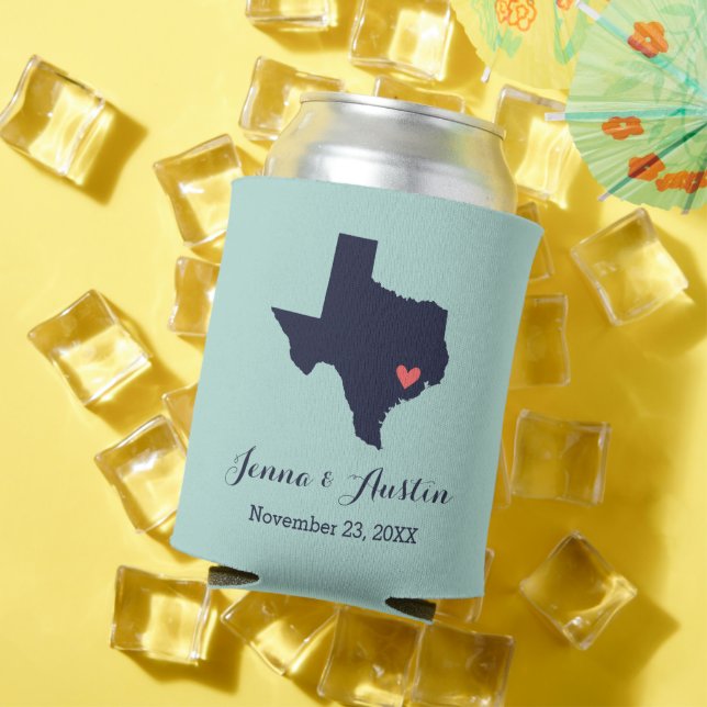 Navy and Coral Texas Wedding Favour Can Cooler (In Situ Summer)