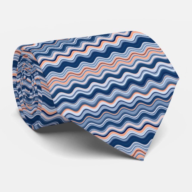 Navy and Coral Wavy Stripes Tie (Rolled)