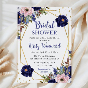 Navy and Cream Flowers Frame Bridal Shower Invitation