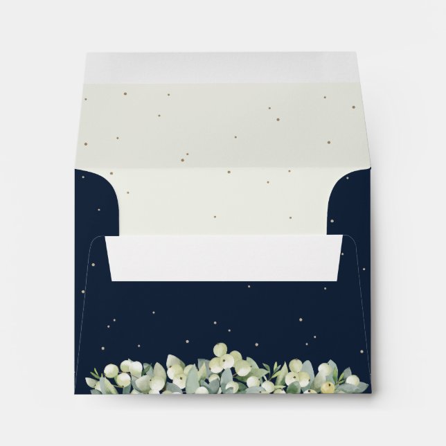 Navy and Cream Snowberry+Eucalyptus Wedding A2 Envelope (Back (Bottom))