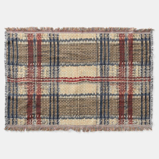 Navy and Cream Woven Plaid Pattern Throw Blanket