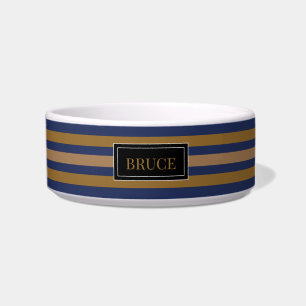 navy and dark gold personalised new pet bowl