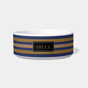 navy and dark gold personalized new pet bowl