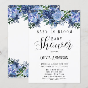 Navy and Dusty Blue Baby In Bloom Baby Shower Invitation