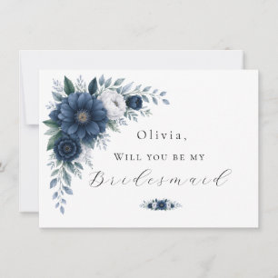  Navy and dusty Blue floral bridesmaid proposal  Card