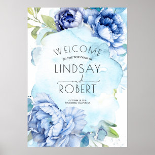 Navy and Dusty Blue Floral Wedding Welcome Sign