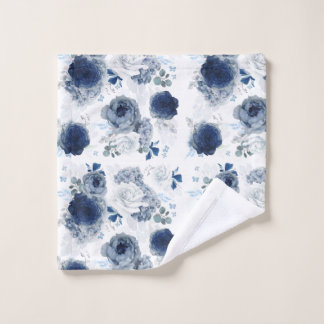Navy and Dusty Blue Flowers Elegant Floral Wash Cloth