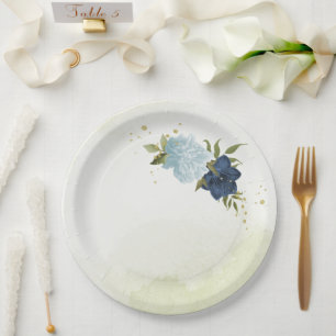  navy and dusty blue flowers greenery paper plate