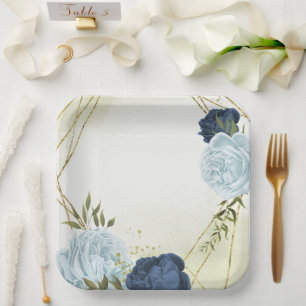  navy and dusty blue flowers greenery paper plate