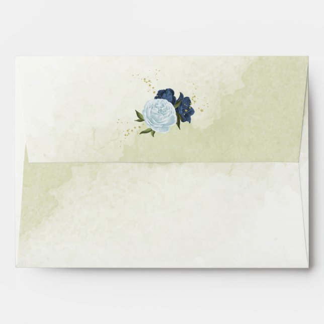 navy and dusty blue flowers wedding envelope (Back (Top Flap))