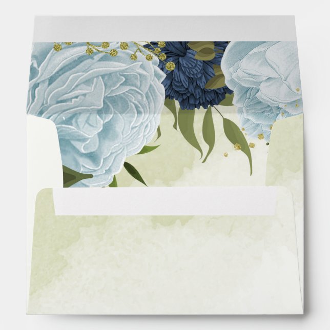 navy and dusty blue flowers wedding envelope (Back (Bottom))