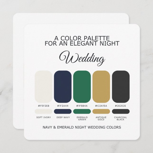 Navy and Emerald Wedding Color Palette Card (Front/Back)