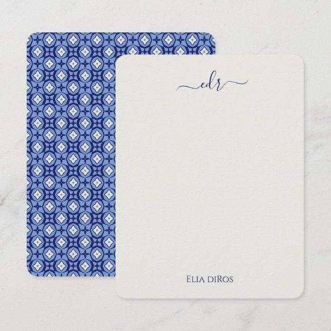 Navy and French Blue Monogram Note Card (Front/Back)