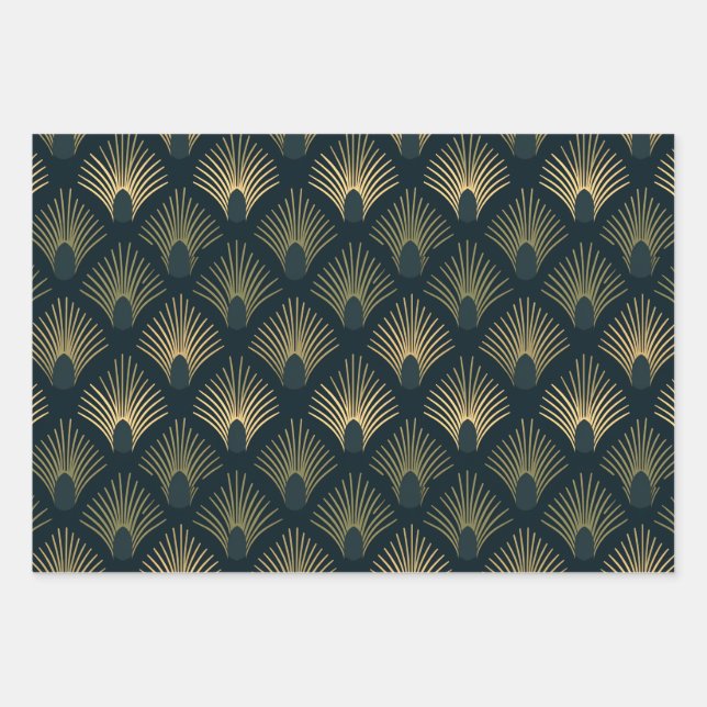 Navy and Gilt Art Deco Wrapping Paper (Front 3)