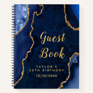 Navy and Gold Agate Birthday Guest Book