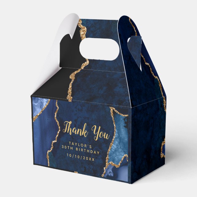 Navy and Gold Agate Birthday Thank You Favor Box (Front Side)