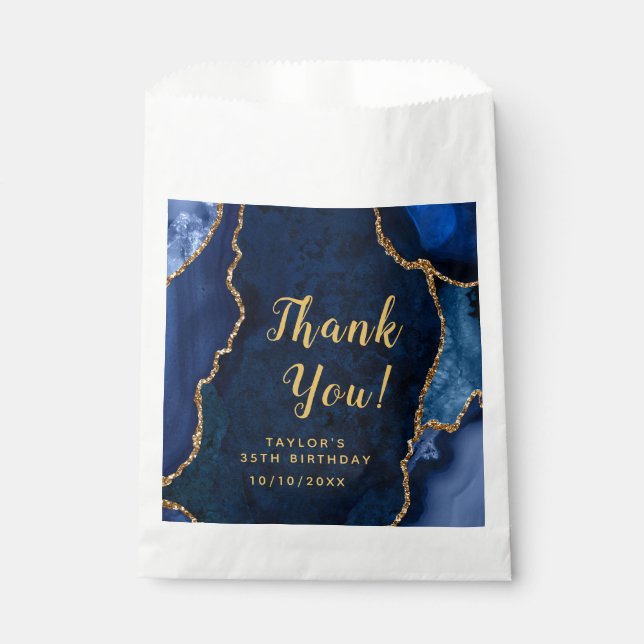 Navy and Gold Agate Birthday Thank You Favour Bag (Front)