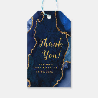 Navy and Gold Agate Birthday Thank You Gift Tags