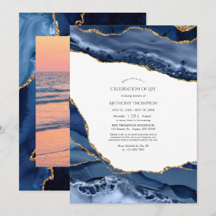 Navy and Gold Agate Celebration of Life Invitation