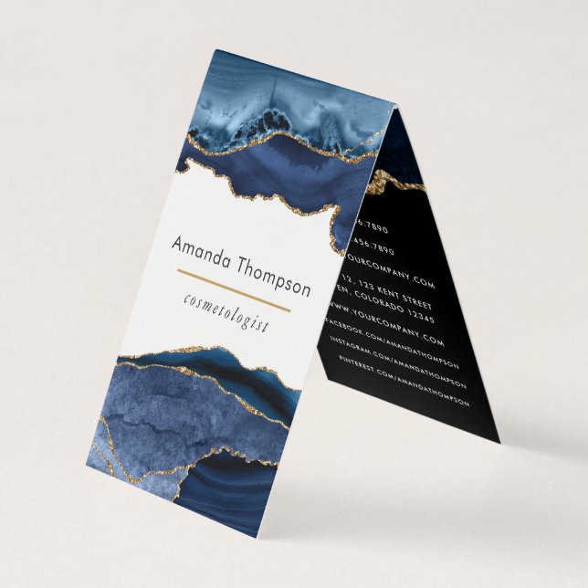Navy and Gold Agate Precious stone Business Card (Front)
