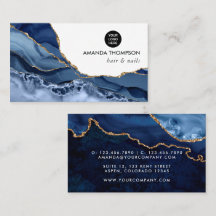 Navy and Gold Agate Precious stone Business Card