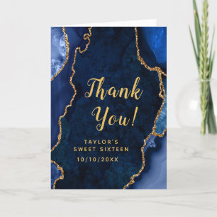 Navy and Gold Agate Sweet Sixteen Thank You Card