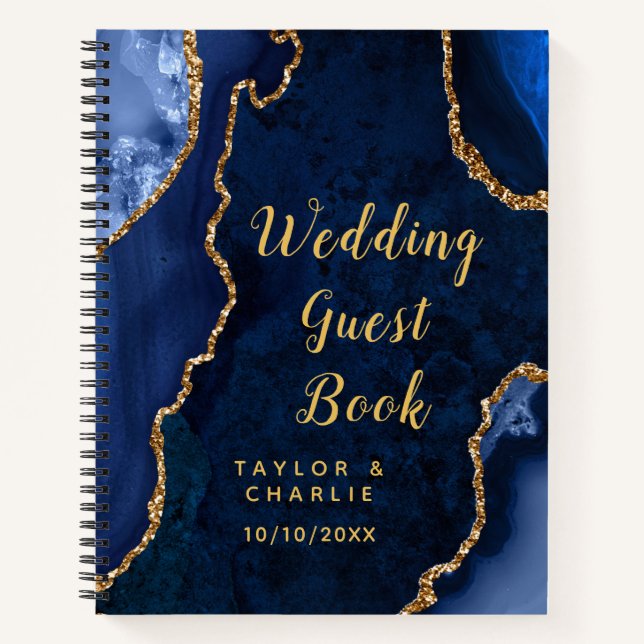 Navy and Gold Agate Wedding Guest Book (Front)