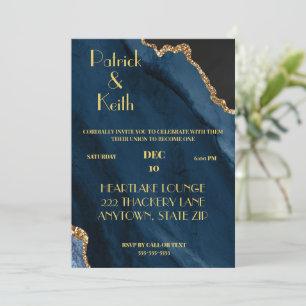 NAVY AND GOLD AGATE WEDDING INVITE, GAY WEDDING INVITATION