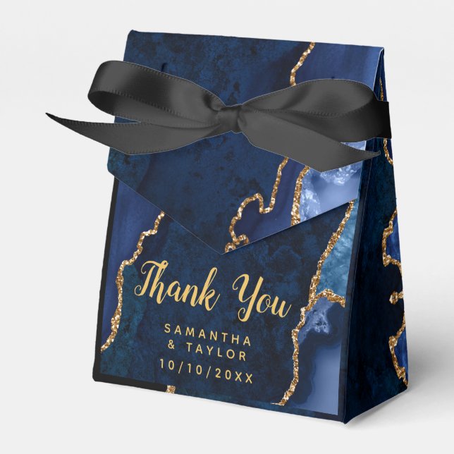 Navy and Gold Agate Wedding Thank You Favor Box (Front Side)