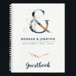 Navy and Gold Ampersand Guestbook Notebook<br><div class="desc">A perfect keepsake for the best day of your life. A notebook to collect all your guests' signatures and wishes. This notebook features an elegant ampersand to match "The Navy and Gold Ampersand Collection", but it's also great for all navy and gold elegant weddings. Personalize it with your names and...</div>