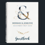 Navy and Gold Ampersand Guestbook Notebook<br><div class="desc">A perfect keepsake for the best day of your life. A notebook to collect all your guests' signatures and wishes. This notebook features an elegant ampersand to match "The Navy and Gold Ampersand Collection", but it's also great for all navy and gold elegant weddings. Personalize it with your names and...</div>