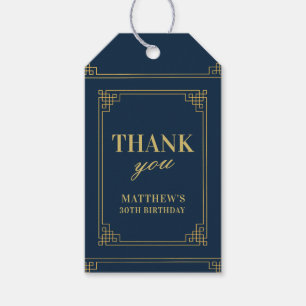 Navy and Gold Art Deco Birthday Thank you Gift Tag