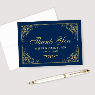 Navy and Gold Art Deco Style Wedding Thank You Card