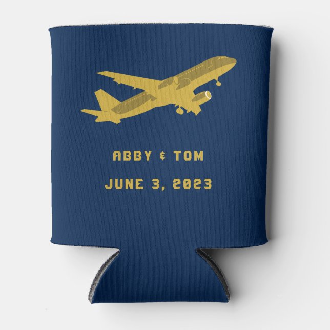 Navy and Gold Aviation Wedding Groomsmen Gift Can  Can Cooler (Front)