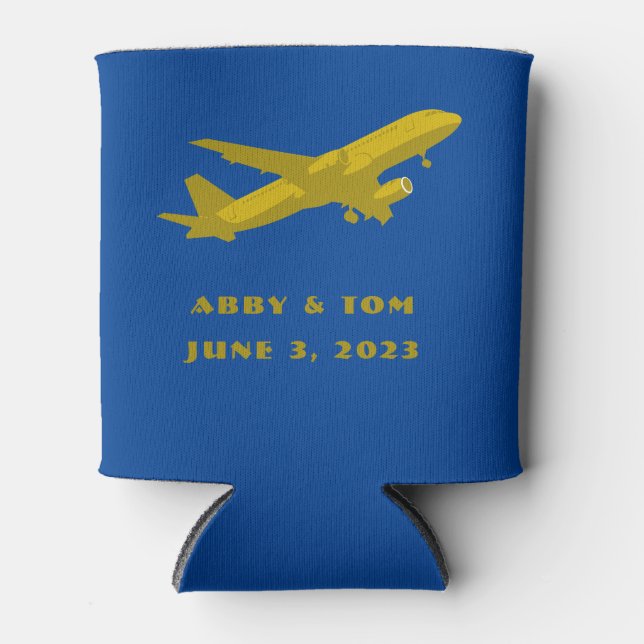 Navy and Gold Aviation Wedding Groomsmen Gift Can Cooler (Front)